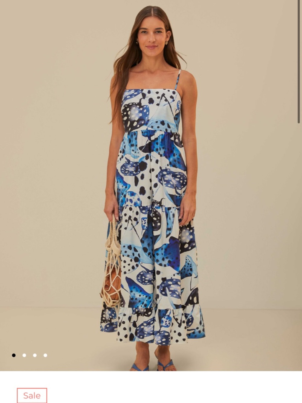 Farm Rio Blue Printed Spaghetti-Strap Maxi Dress